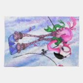 Pink Flamingo Skier Kitchen Towel - Fun Painting Geschirrtuch (Horizontal)