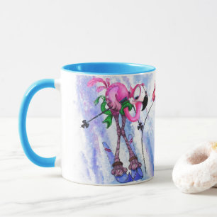 Pink Flamingo Skier Tasse - Spaß