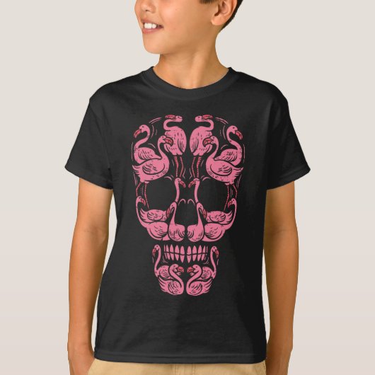 Pink Flamingo Skull Brustkrebs Bewusstsein Hallow T-Shirt (Vorderseite)