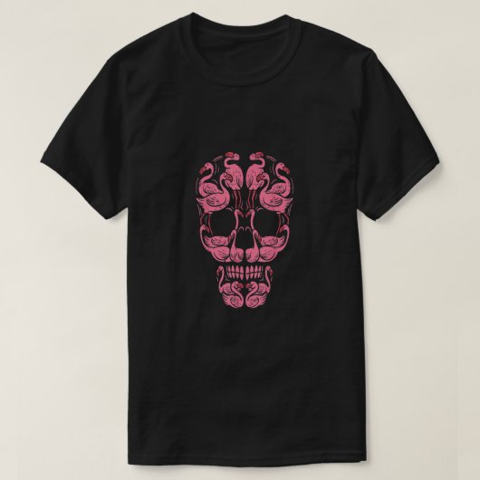 Pink Flamingo Skull Brustkrebs Bewusstsein Hallow T-Shirt (Design vorne)