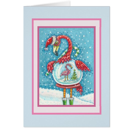 PINK FLAMINGO SNOWGLOBE, CHRISTMAS GREETCARD B (Vorne)