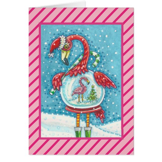 PINK FLAMINGO SNOWGLOBE, CHRISTMAS GREETCARD V (Vorne)