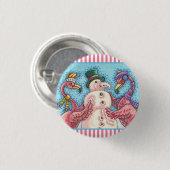 PINK FLAMINGO SNOWMAN CHRISTMAS BUTTON Round (Vorne & Hinten)