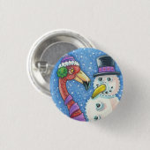 PINK FLAMINGO SNOWMAN CHRISTMAS BUTTON Round (Vorne & Hinten)