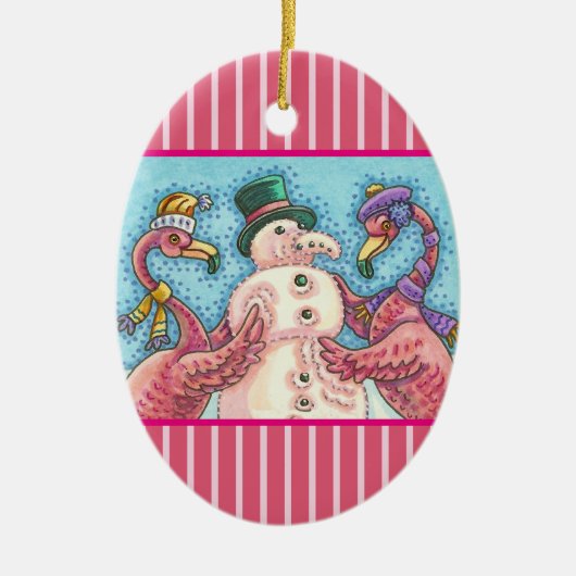 PINK FLAMINGO SNOWMAN, CHRISTMAS FERIENORNATION KERAMIK ORNAMENT (Vorne)
