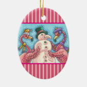 PINK FLAMINGO SNOWMAN, CHRISTMAS FERIENORNATION KERAMIK ORNAMENT (Hinten)