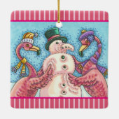 PINK FLAMINGO SNOWMAN, CHRISTMAS FERIENORNATION KERAMIKORNAMENT (Rückseite)