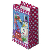 PINK FLAMINGO SNOWMAN CHRISTMAS GIFT BAG Klein Kleine Geschenktüte (Vorderseite Schrägansicht)
