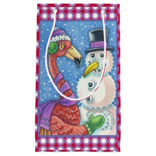 PINK FLAMINGO SNOWMAN CHRISTMAS GIFT BAG Klein Kleine Geschenktüte