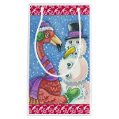 Pink Flamingo Snowman CHRISTMAS GIFT BAG Kleine Geschenktüte (Vorderseite)