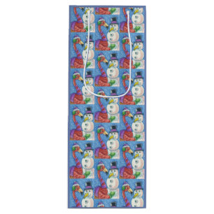 PINK FLAMINGO SNOWMAN CHRISTMAS GIFT BAG - WEIN GESCHENKTÜTE FÜR WEINFLASCHEN