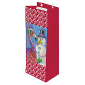 PINK FLAMINGO SNOWMAN CHRISTMAS GIFT BAG - WEIN GESCHENKTÜTE FÜR WEINFLASCHEN (Rückseite Schrägansicht)