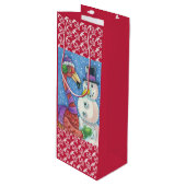 PINK FLAMINGO SNOWMAN CHRISTMAS GIFT BAG - WEIN GESCHENKTÜTE FÜR WEINFLASCHEN (Vorderseite Schrägansicht)