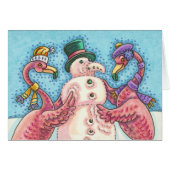 PINK FLAMINGO SNOWMAN, CHRISTMAS GREETCARD B (Vorderseite (Horizontal))