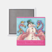 Pink Flamingo Snowman CHRISTMAS MAGNET (Vorderseite/Rückseite)
