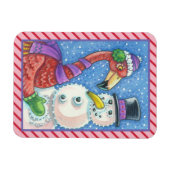 PINK FLAMINGO SNOWMAN CHRISTMAS MAGNET Rectangle (Horizontal)