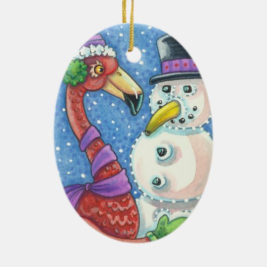 Pink Flamingo Snowman CHRISTMAS ORNAMENT (Hinten)