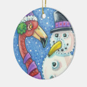 PINK FLAMINGO SNOWMAN CHRISTMAS ORNATIONALE Runde Keramik Ornament (Links)