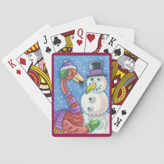 Pink Flamingo Snowman CHRISTMAS PLAYING CARDS Spielkarten (Rückseite)
