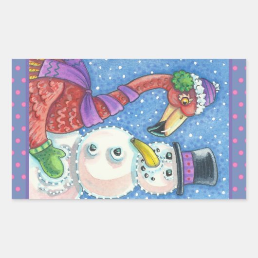 PINK FLAMINGO SNOWMAN CHRISTMAS STICKERS Rectangle (Vorderseite)
