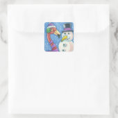 PINK FLAMINGO SNOWMAN CHRISTMAS STICKERS Square (Tasche)