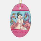 PINK FLAMINGO SNOWMAN, FUNNY CHRISTMAS BIRDS 2019 KERAMIK ORNAMENT (Links)