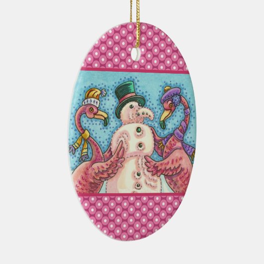 PINK FLAMINGO SNOWMAN, FUNNY CHRISTMAS SNOW BIRD KERAMIK ORNAMENT (Rechts)