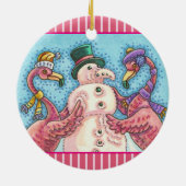 PINK FLAMINGO SNOWMAN, FUNNY CHRISTMAS VRDS KERAMIK ORNAMENT (Hinten)