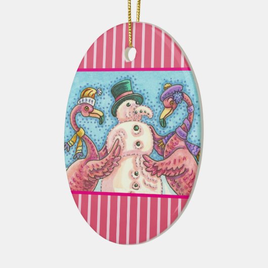 PINK FLAMINGO SNOWMAN, FUNNY CHRISTMAS VRDS KERAMIK ORNAMENT (Links)