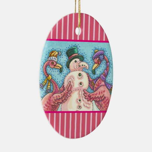 PINK FLAMINGO SNOWMAN, FUNNY CHRISTMAS VRDS KERAMIK ORNAMENT (Rechts)