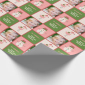 Pink Flamingo Snowman Green Red Foto Christmas Geschenkpapier (Ecke)