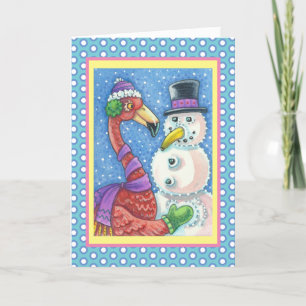 PINK FLAMINGO SNOWMAN URLAUB GREETING CARD Verse Feiertagskarte