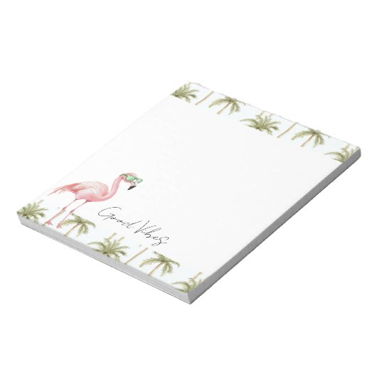 Pink Flamingo Sonnenbrille Palm Trees Good Vibes Notizblock (Rotiert)