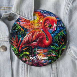 Pink Flamingo Stain Glass Design Button
