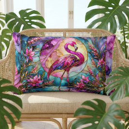 Pink Flamingo Stained Glass Mosaic Lendenkissen