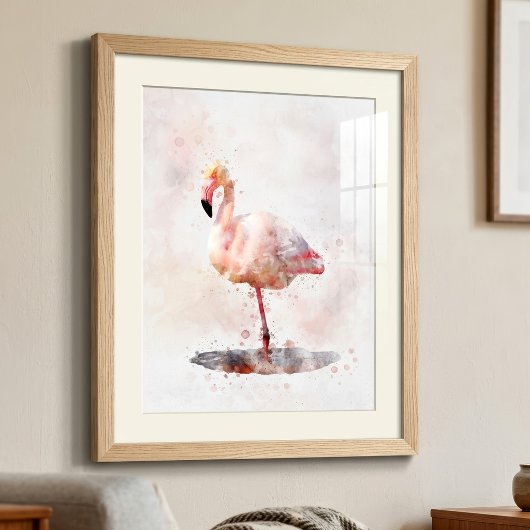 Pink Flamingo Stehend - Wasserfarbe - 01 Fotodruck