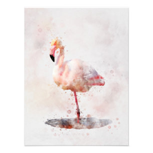 Pink Flamingo Stehend - Wasserfarbe - 01 Fotodruck