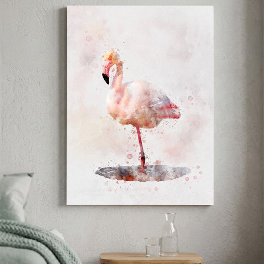 Pink Flamingo Stehend - Wasserfarbe - 01 Leinwanddruck