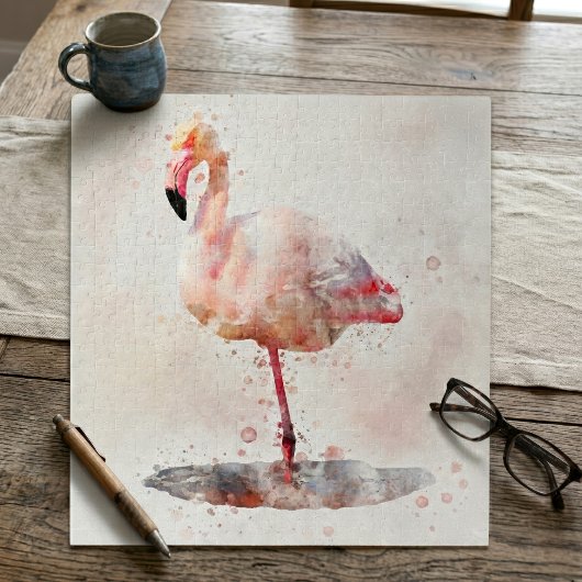 Pink Flamingo Stehend - Wasserfarbe - 01 Puzzle