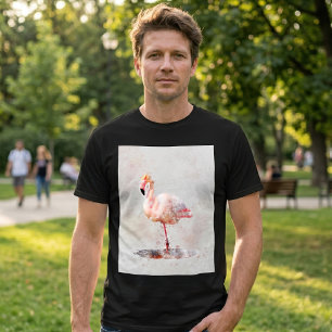 Pink Flamingo Stehend - Wasserfarbe - 01 T-Shirt