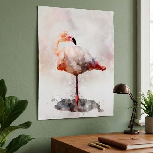 Pink Flamingo Stehend - Wasserfarbe - 02 Poster