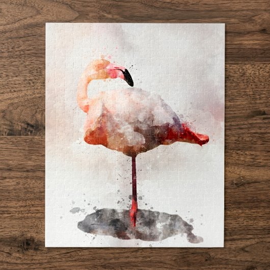 Pink Flamingo Stehend - Wasserfarbe - 02 Puzzle