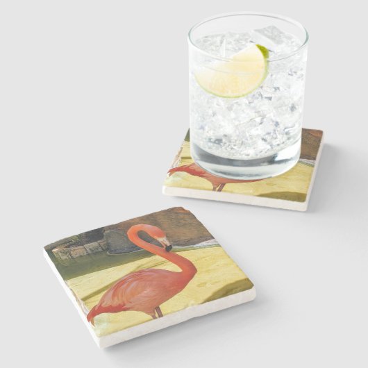 Pink Flamingo Steinuntersetzer (Seitenansicht)