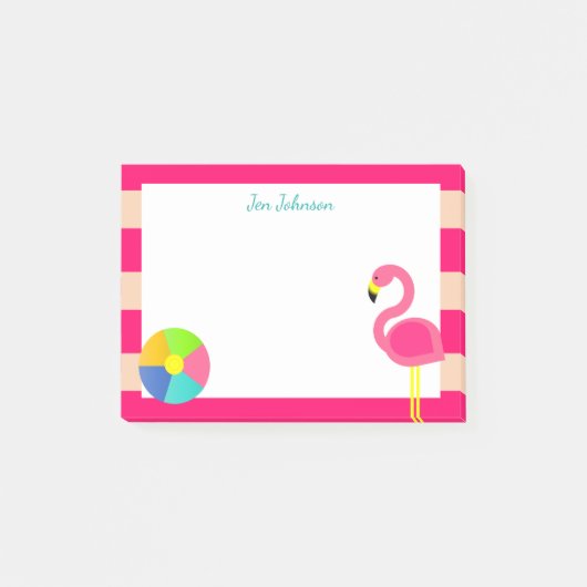 Pink Flamingo Strand Klein Personalisiert Post-it Klebezettel (Vorderseite)