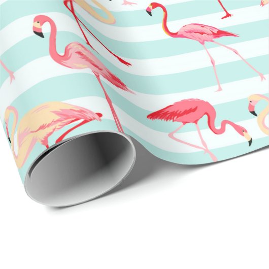 Pink-Flamingo-Streifenpapier Geschenkpapier (Rolleneckpunkt)
