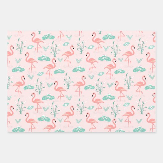 Pink Flamingo Stripes Aquamarin Accent Jeder Anlas Geschenkpapier Set (Vorderseite 2)
