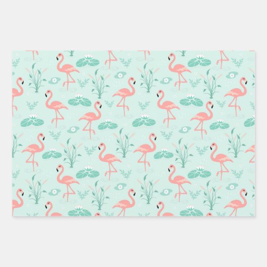 Pink Flamingo Stripes Aquamarin Accent Jeder Anlas Geschenkpapier Set (Vorderseite)