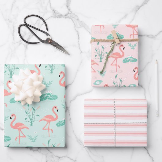 Pink Flamingo Stripes Aquamarin Accent Jeder Anlas Geschenkpapier Set (Vorderseite)