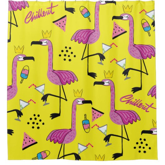 Pink Flamingo: Summer Fashion Pattern Duschvorhang (Vorderseite)