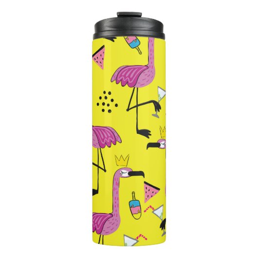Pink Flamingo: Summer Fashion Pattern Thermosbecher (Vorderseite)